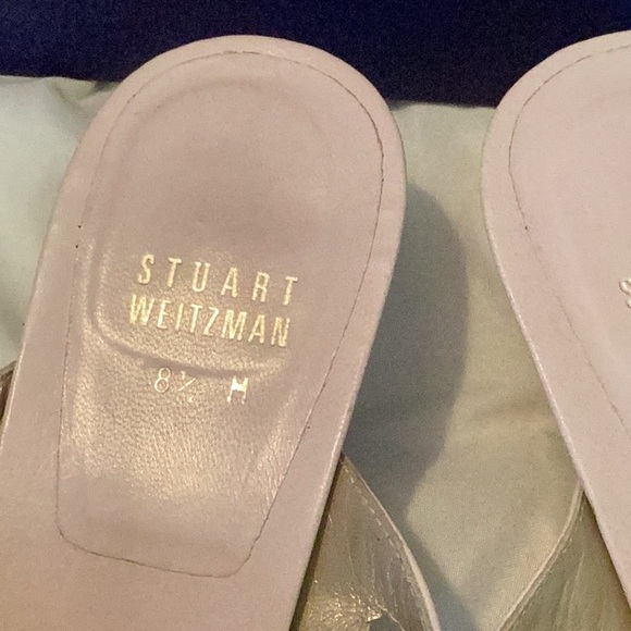 Stuart Weitzman Vintage Blush Leather Sandals w/ Leather Roses & Brass Heels - Picture 5 of 10